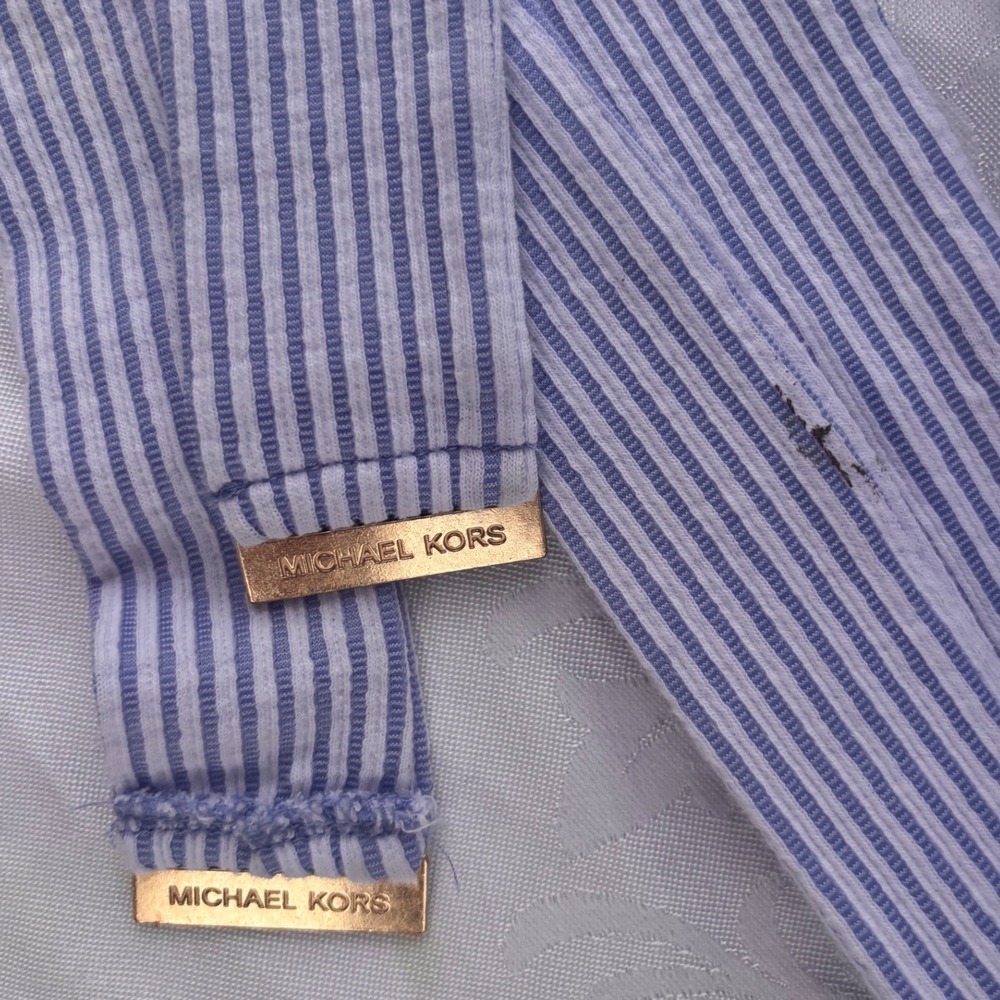 Michael Kors Dress Womens Medium Blue Seersucker Striped Off Shoulder Excellent - Picture 9 of 12